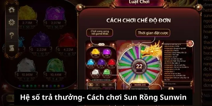 Hệ số trả thưởng theo màu ngọc của Sun Rồng Sunwin